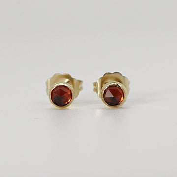 Genuine Garnet Stud Earrings, Round Rose Cut Garnet Stud Earrings
