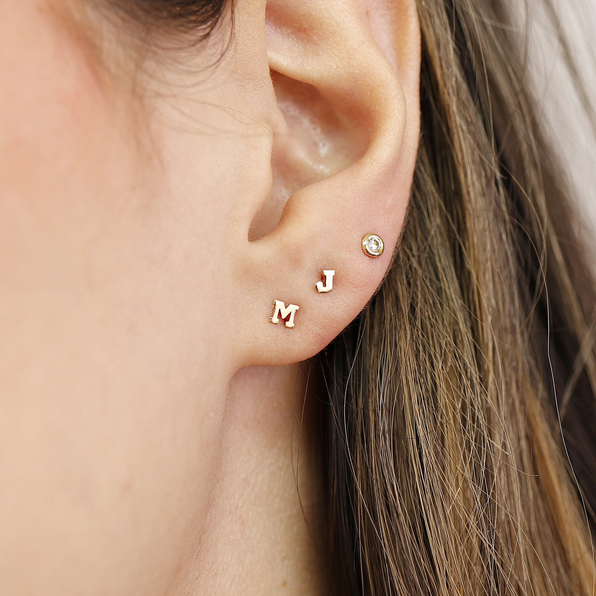 Tiny Initial Stud Earrings 14K Gold, Monogram Earrings Pair
