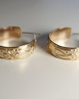 Thick Round Hoop Earrings, Flower Patterned Gold Filled Hoop Earrings, Thick Hoops, Gift for Mom, Handmade Jewelry