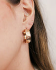 Thick Round Hoop Earrings, Flower Patterned Gold Filled Hoop Earrings, Thick Hoops, Gift for Mom, Handmade Jewelry