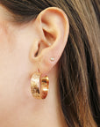 Thick Round Hoop Earrings, Flower Patterned Gold Filled Hoop Earrings, Thick Hoops, Gift for Mom, Handmade Jewelry