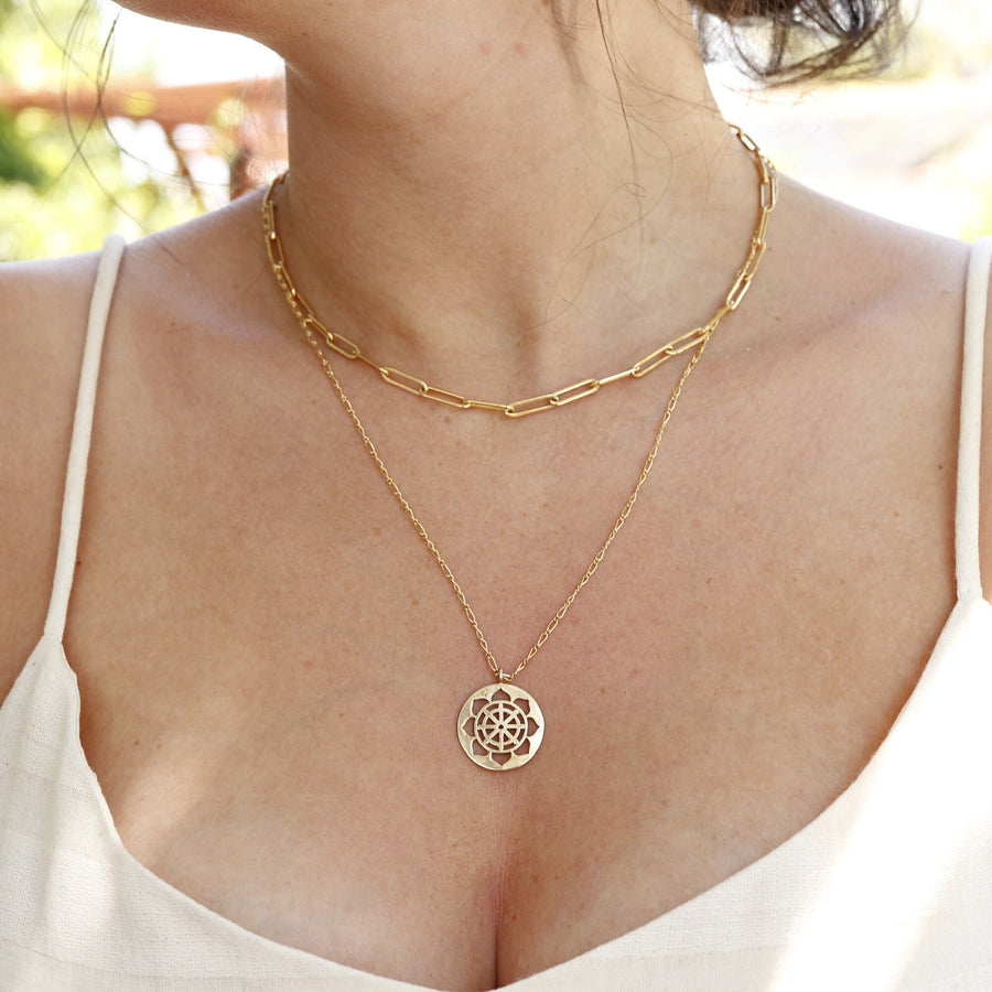 14k Solid Gold Heart Chakra Symbol Necklace