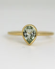Pear Green Tourmaline Ring 14k Gold, Teardrop Tourmaline Engagement Ring, Bezel Set Promise Ring, Unique Handmade Fine Jewelry