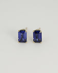 Blue Sapphire Earrings, 14k Gold Emerald Cut Sapphire Earrings