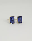 Blue Sapphire Earrings, 14k Gold Emerald Cut Sapphire Earrings