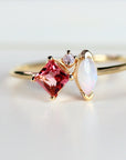 Pink Tourmaline, Opal Cluster Ring 14k Gold,Diamond and Tourmaline Ring, Colorful Engagement Ring, Sapphire, Family Birthstone Ring