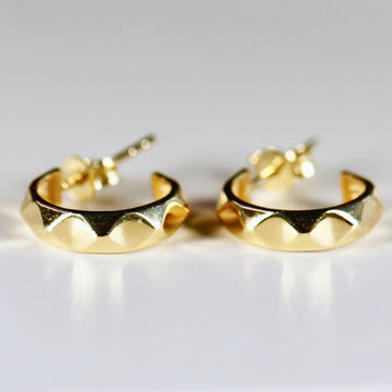 Geometric Textured Gold Huggies 14k Solid Gold, Mini Gold Open Hoops Huggies, 12mm Open Thick Hoops Earrings, Mini Huggie Earrings