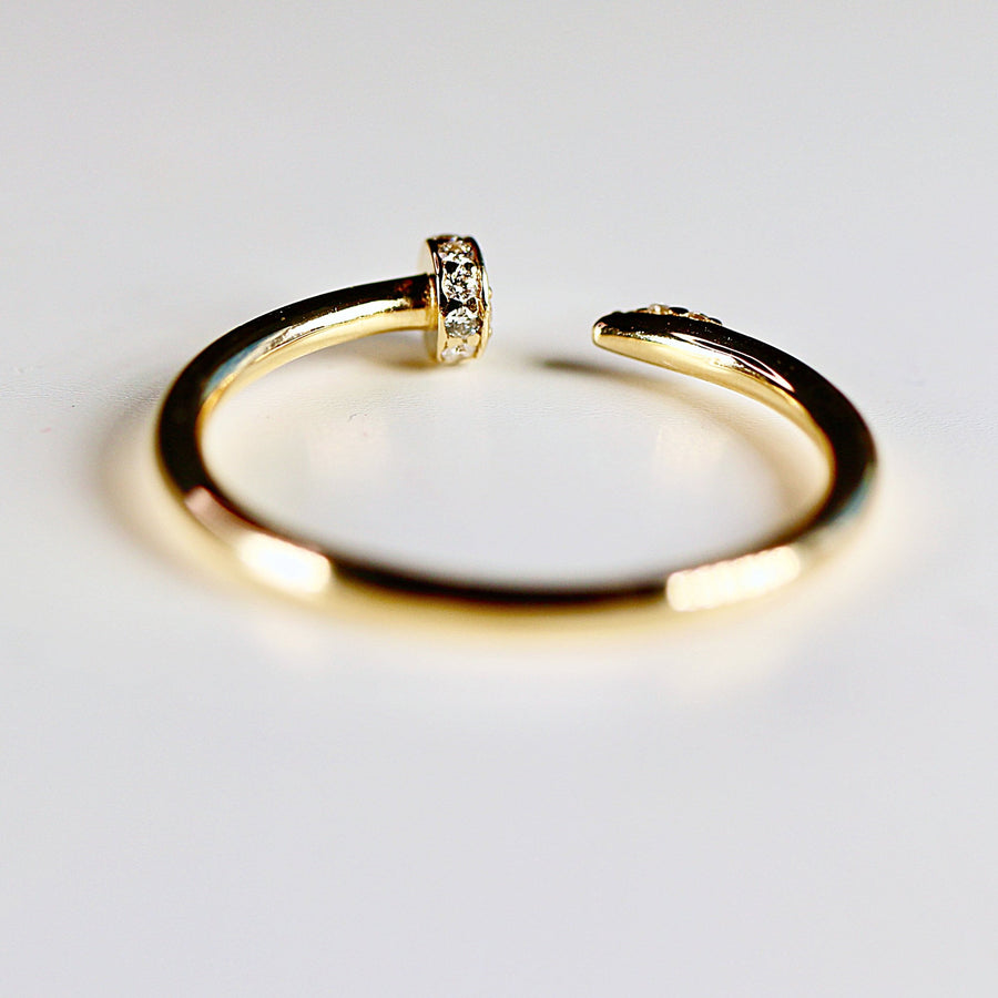 Diamond Nail Ring 14k Solid Gold, Pave Diamond Nail Ring, Open Nail Ring, Natural Diamonds Stacking Ring, Modern Design Ring, Gift For Her