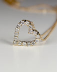 14k Gold Diamond Sliding Heart Necklace, Natural Diamond Open Heart Necklace