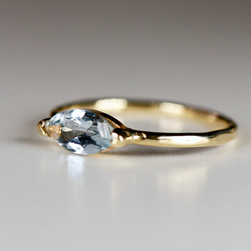 Marquise Aquamarine Ring, 14k Gold Aquamarine Engagement Ring