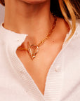 Gold Toggle Chunky Thick Chain Necklace With Puffy Heart