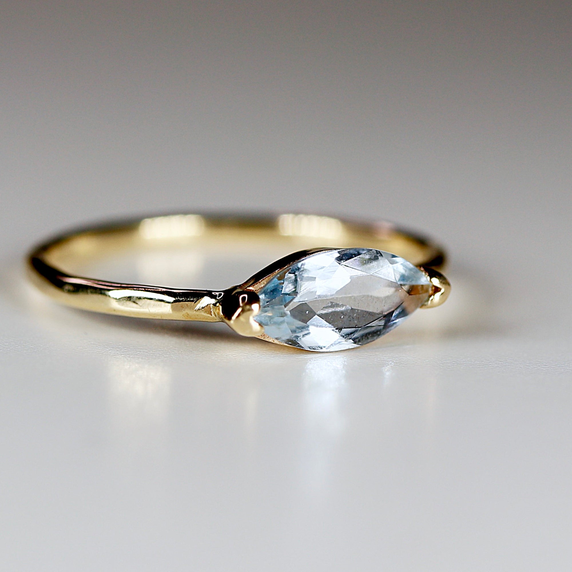 Marquise Aquamarine Ring, 14k Gold Aquamarine Engagement Ring