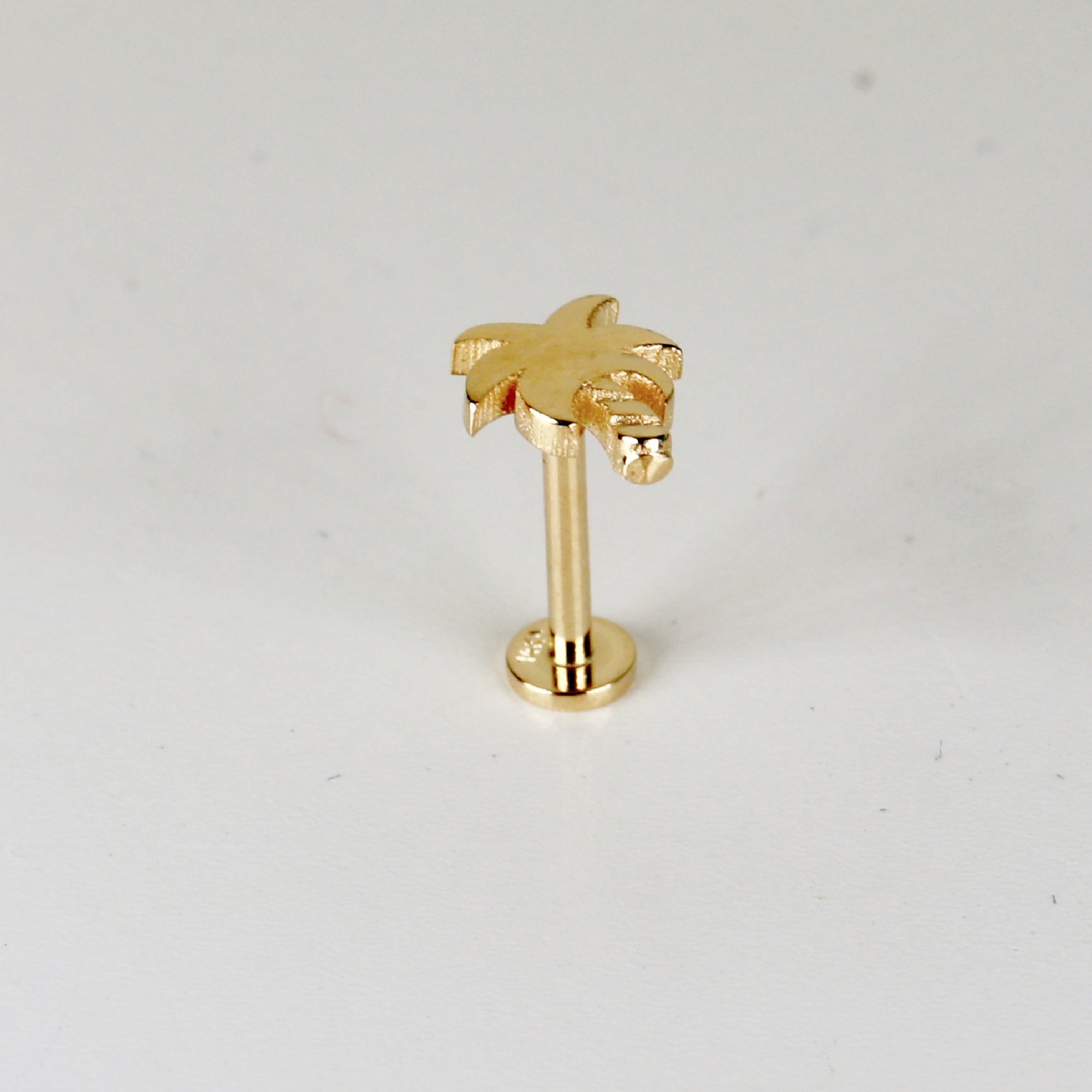 Tiny Palm Tree Flat Back Earrings 14k Solid Gold, Stack Earrings