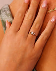 Diamond and Aquamarine Cluster Engagement Ring 14k Solid Gold