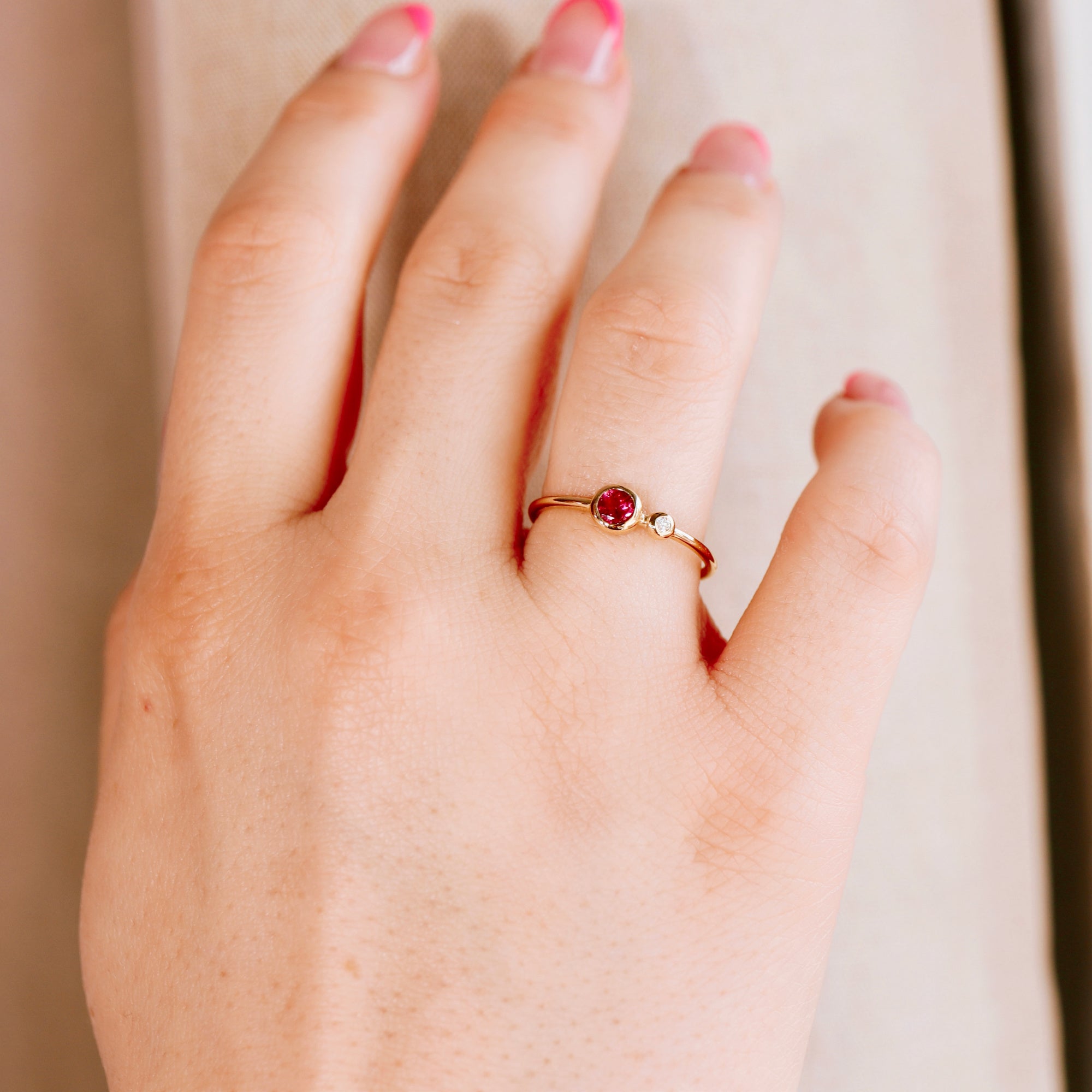 14k Gold Diamond &amp; Pink Tourmaline Ring