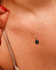 Green Tourmaline Necklace 14k Solid Gold with Diamond Bail