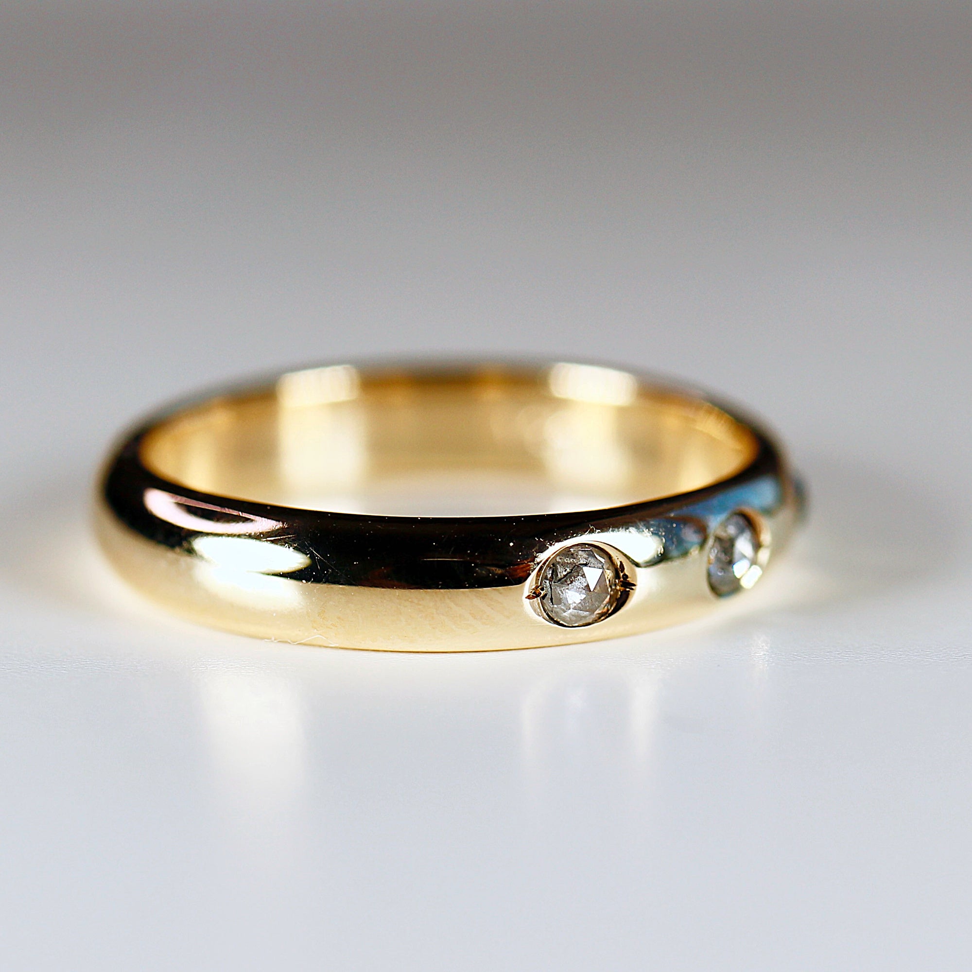 4mm Dome Wedding Band, Flush Set Diamond Wide Gold Band Ring