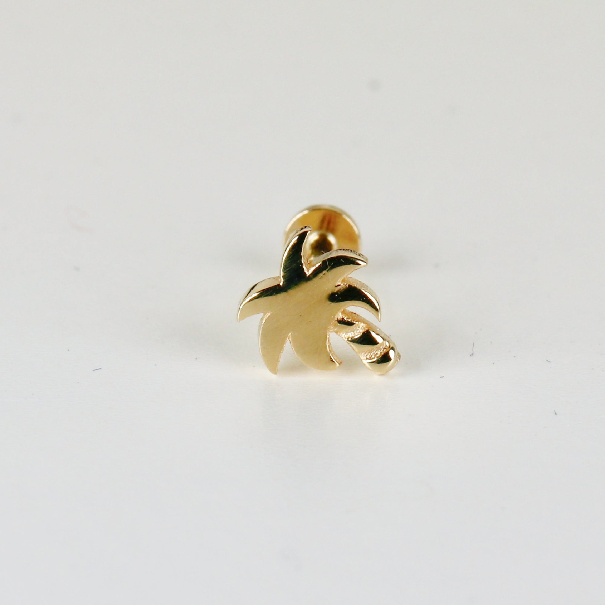 Tiny Palm Tree Flat Back Earrings 14k Solid Gold, Stack Earrings