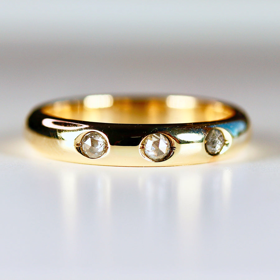 4mm Dome Wedding Band, Flush Set Diamond Wide Gold Band Ring