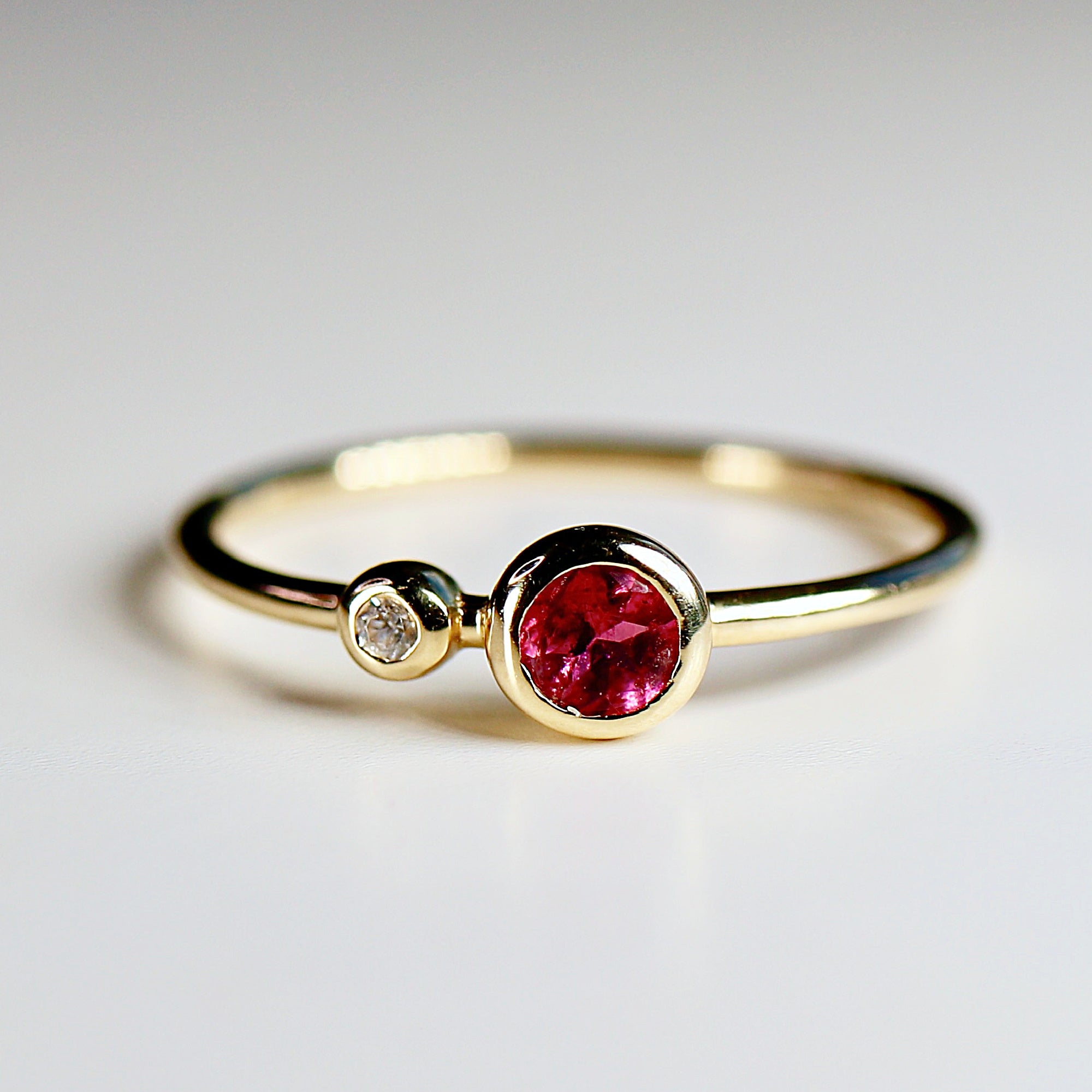 14k Gold Diamond &amp; Pink Tourmaline Ring