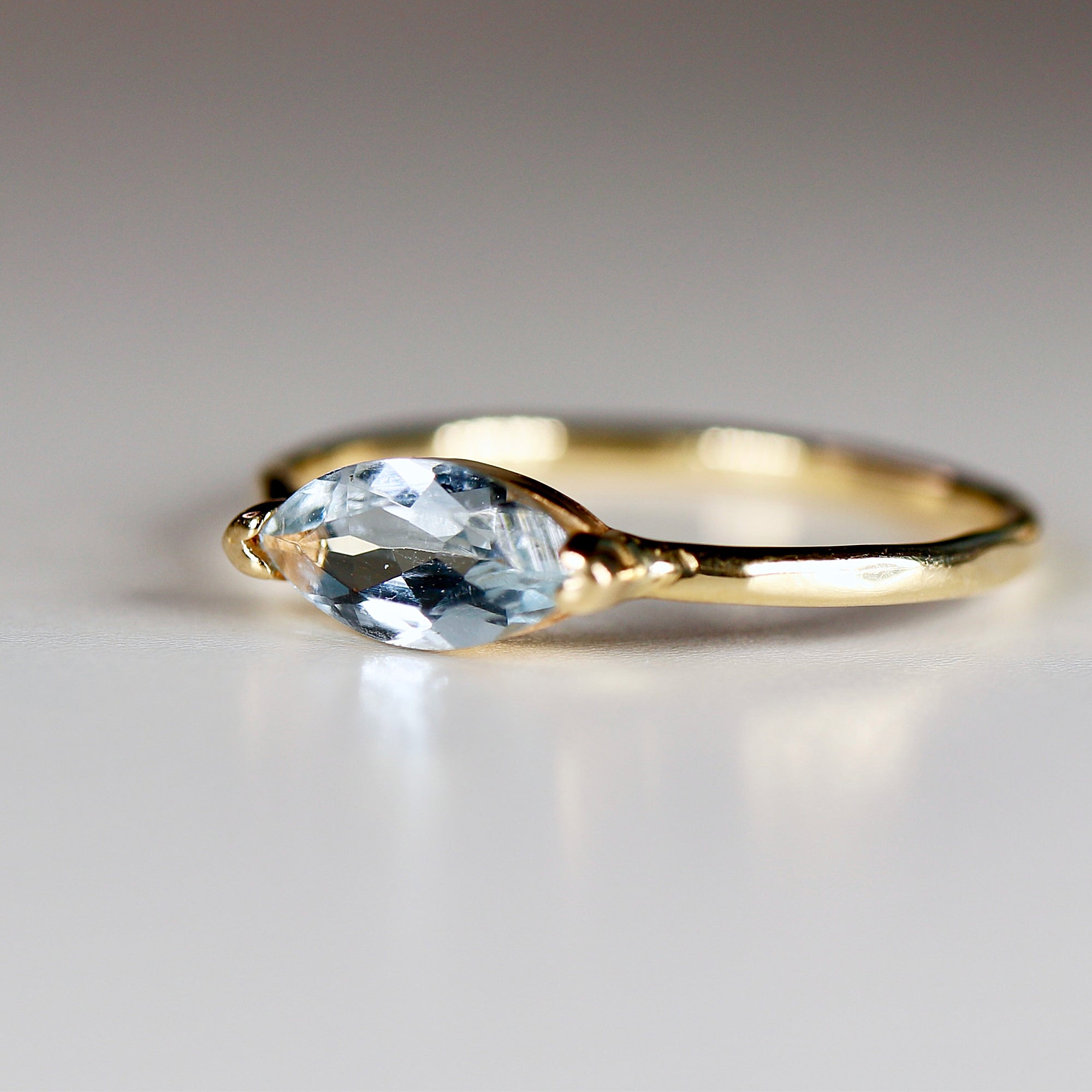 Marquise Aquamarine Ring, 14k Gold Aquamarine Engagement Ring