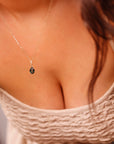 Green Tourmaline Necklace 14k Solid Gold with Diamond Bail