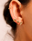 Pizza Slice Flat Back Earrings 14k Solid Gold, Cz Stack Earrings