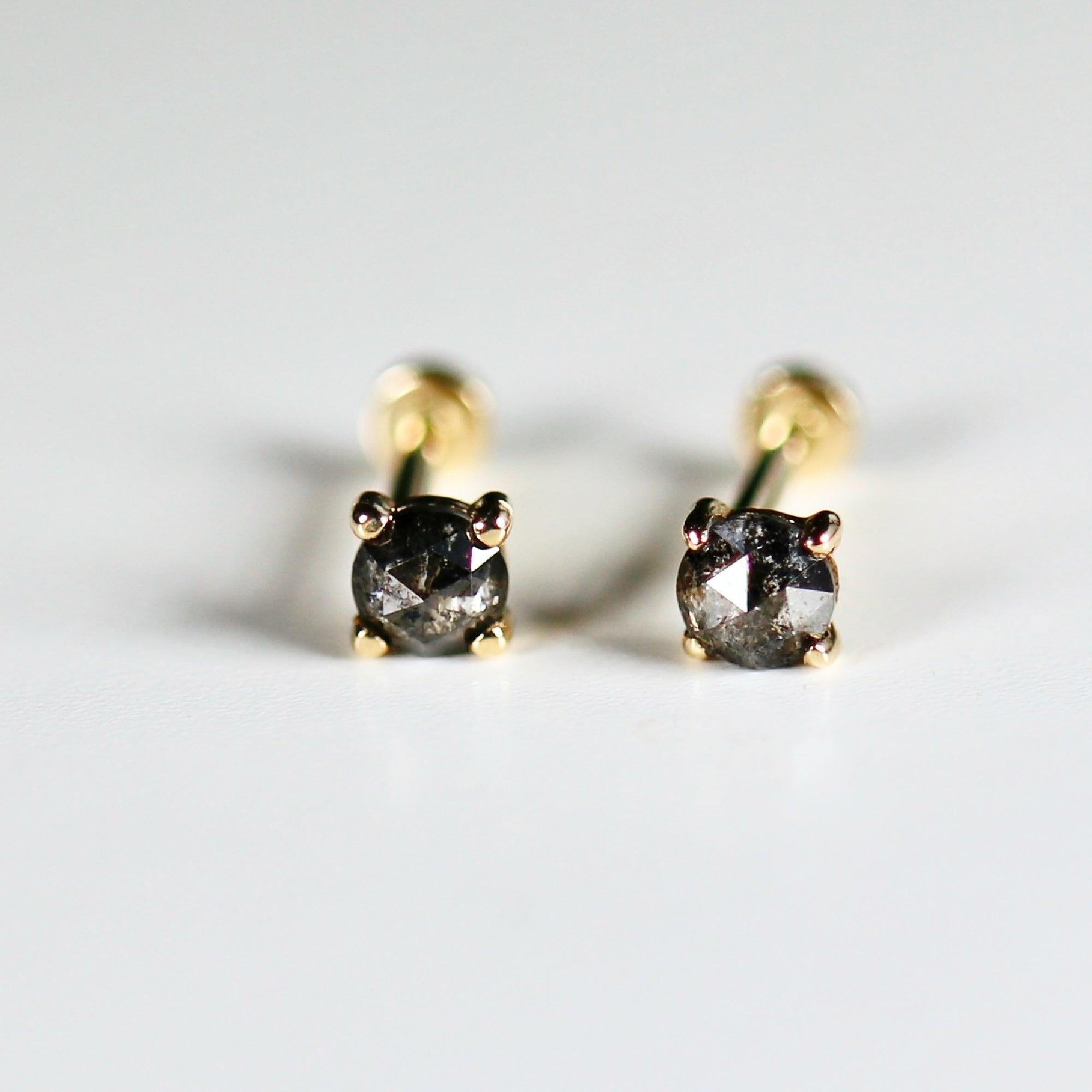 Salt and Pepper Diamond Labret Earrings 14k Solid Gold