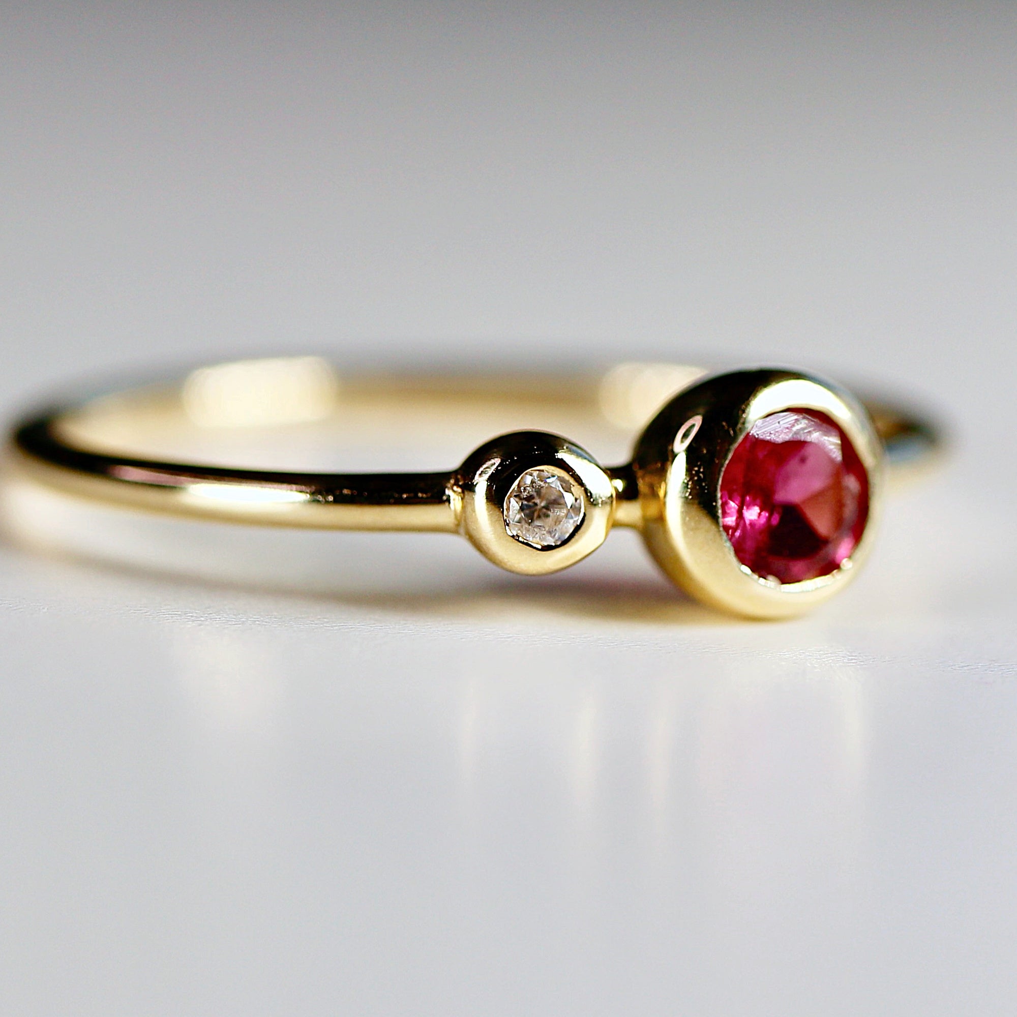 14k Gold Diamond &amp; Pink Tourmaline Ring