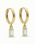 14k Gold Aquamarine Earrings, Baguette Aquamarine Dangle Hoop Earrings - Melt'm Jewelry