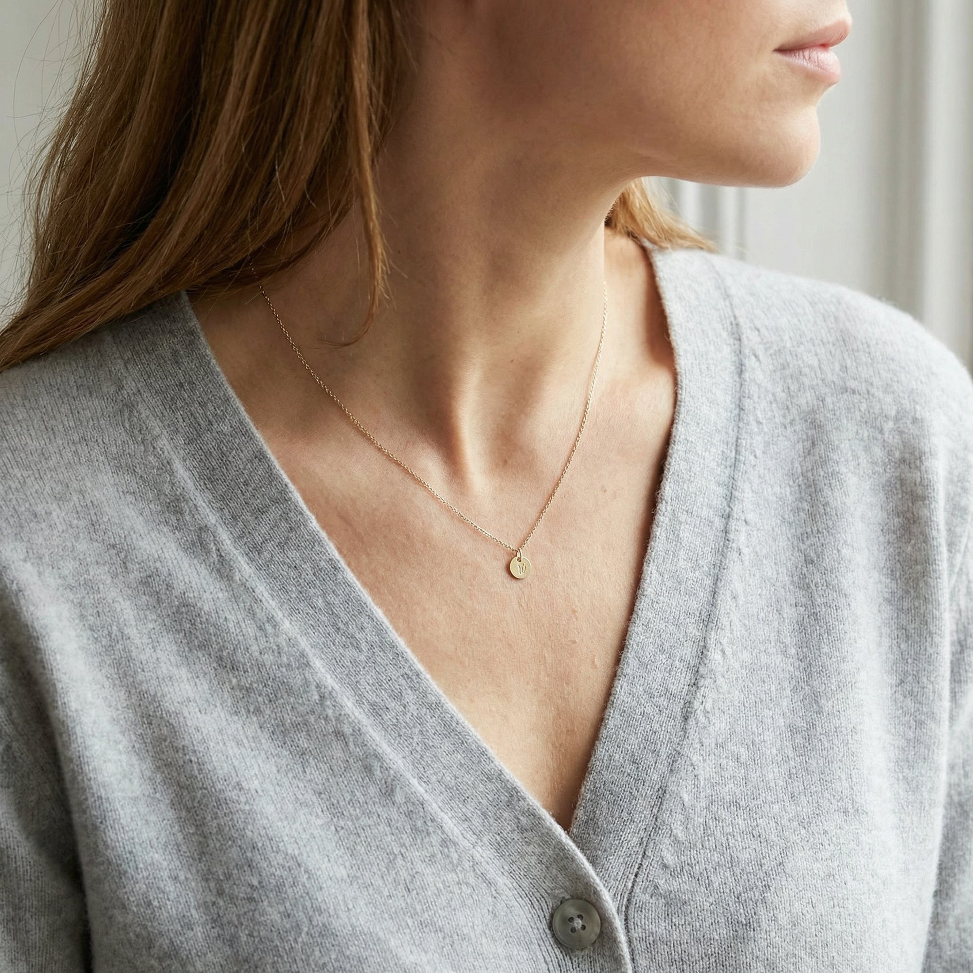 Tiny 14k Solid Gold Dainty Initial Necklace - Hand Stamped - Melt'm Jewelry