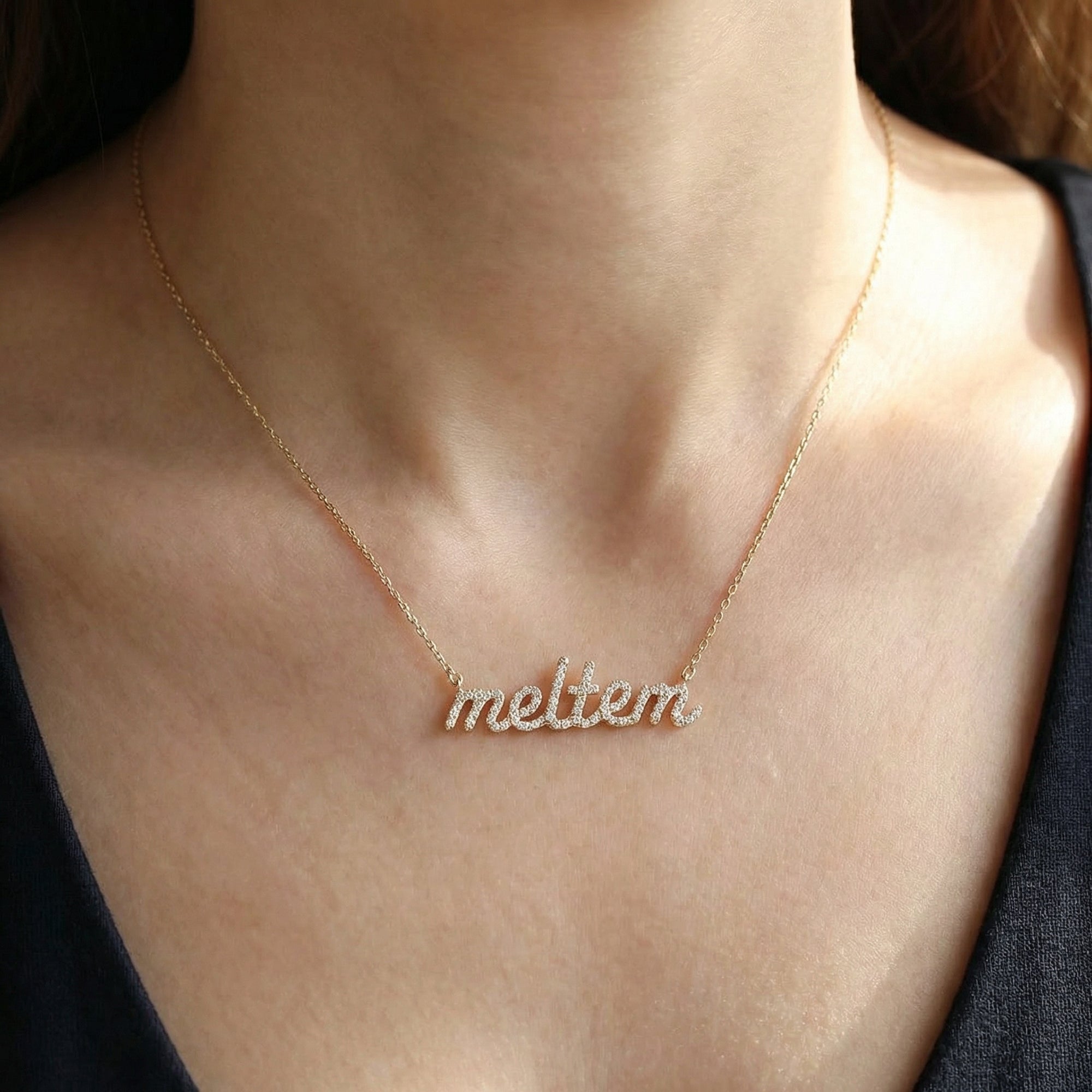 14K Solid Gold Diamond Name Necklace - Custom Personalized Jewelry - Melt'm Jewelry
