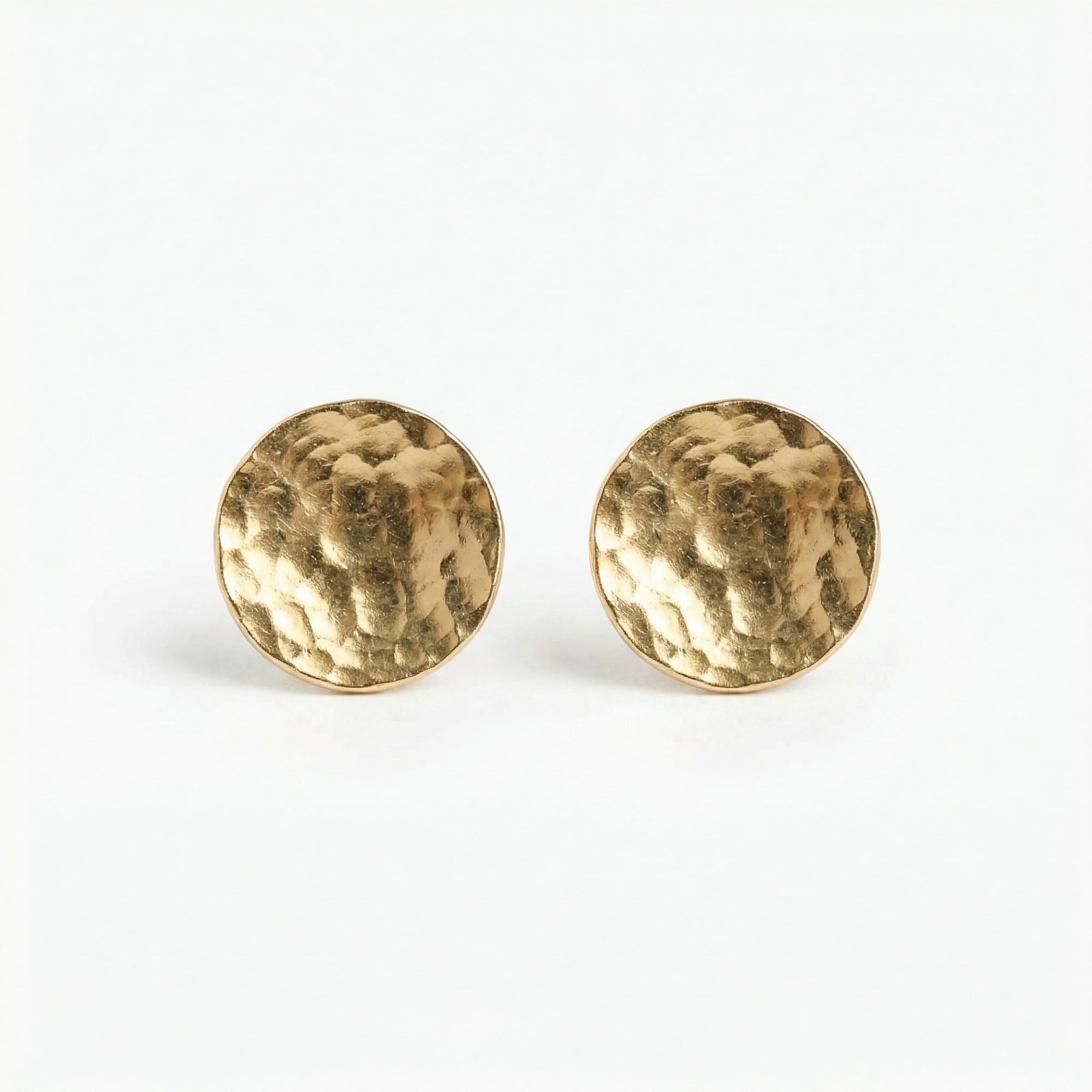 Gold Circle Earrings 9.5mm Medium size Hammered Gold Disc Stud Earrings - Melt'm Jewelry