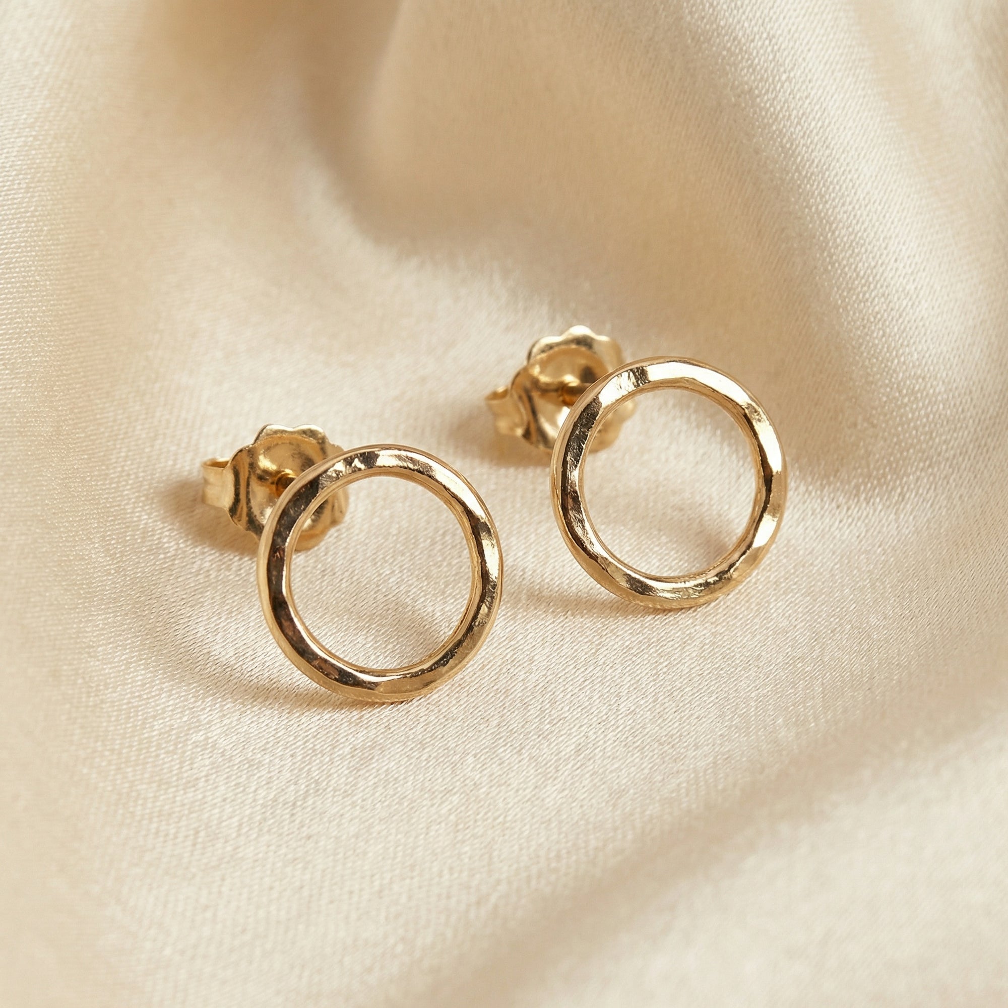 10mm Hammered Circle Stud Earrings, Gold Filled or Sterling Silver Studs - Melt'm Jewelry
