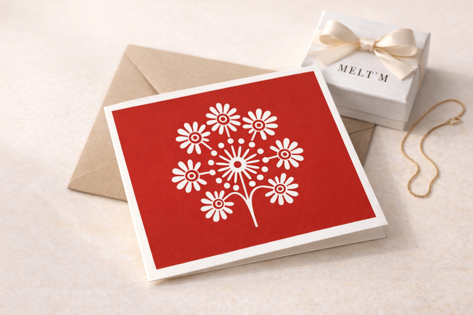 Red Floral Greeting Card – Blank Notecard with White Envelope - Melt'm Jewelry