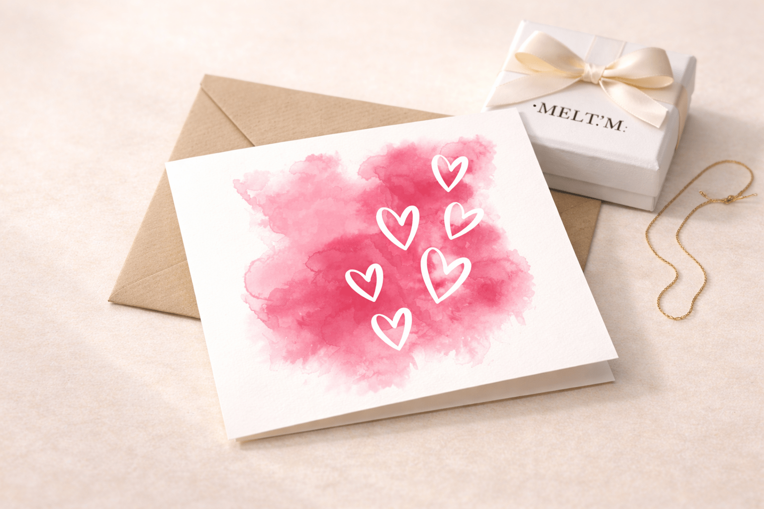 Pink Watercolor Hearts Greeting Card | Blank Notecard with Envelope - Melt'm Jewelry