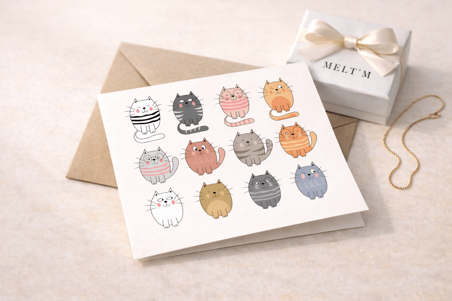 Cute Cat Notecard | Blank Greeting Card with White Envelope - Melt'm Jewelry