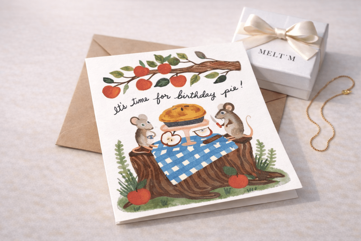 Birthday Pie Notecard | Cute Birthday Greeting Card with Kraft Envelope - Melt'm Jewelry