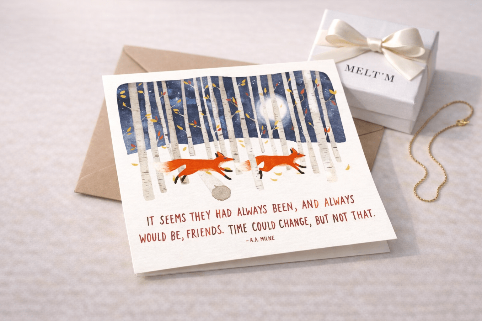 Fox Friendship Notecard – Woodland Greeting Card with Kraft Envelope - Melt'm Jewelry