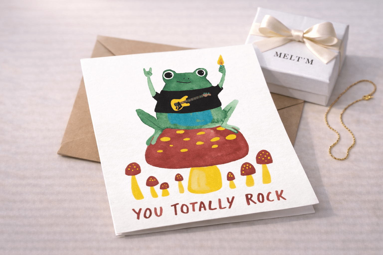You Totally Rock Notecard – Fun Frog Greeting Card with Kraft Envelope - Melt'm Jewelry