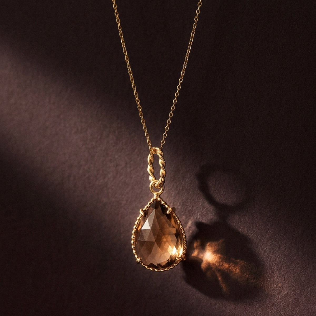 Drop Smokey Quartz Pendant Necklace in 14k Gold - Melt'm Jewelry