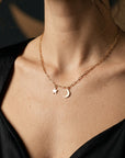 Moon and Star Necklace 14k Solid Gold - Melt'm Jewelry