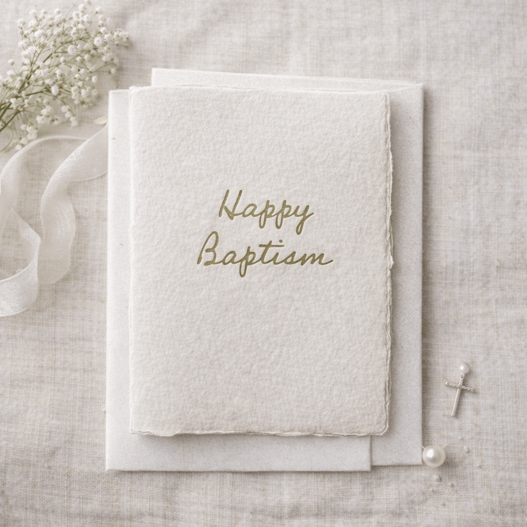 Happy Baptism | Christian Religious Celebrate Greeting Card, Letterpress Deckled Edge Card, Minimalist Religious Card, Elegant Baptism Gift Card - Melt'm Jewelry