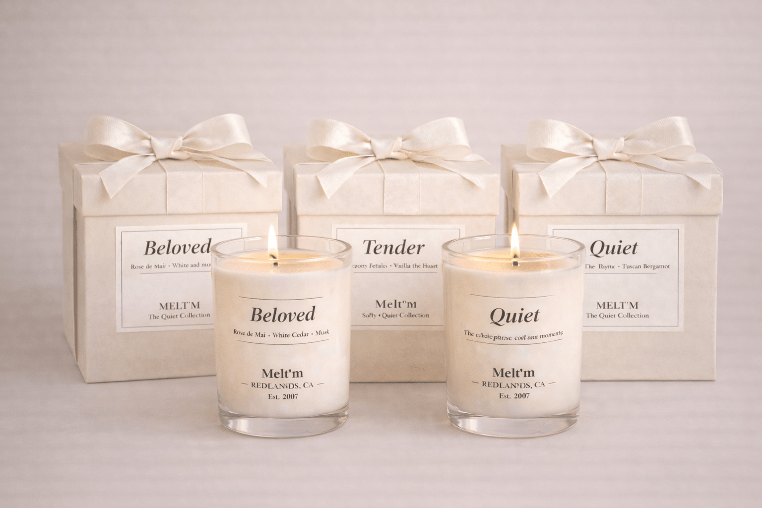 Quiet Collection Candle Set – Set of 3 Soy Wax Candles | Beloved, Tender, Quiet | Luxury Gift Set | Melt’m - Melt'm Jewelry