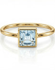Princess Cut Bezel Set Aquamarine Ring 14k Gold March Birthstone - Melt'm Jewelry