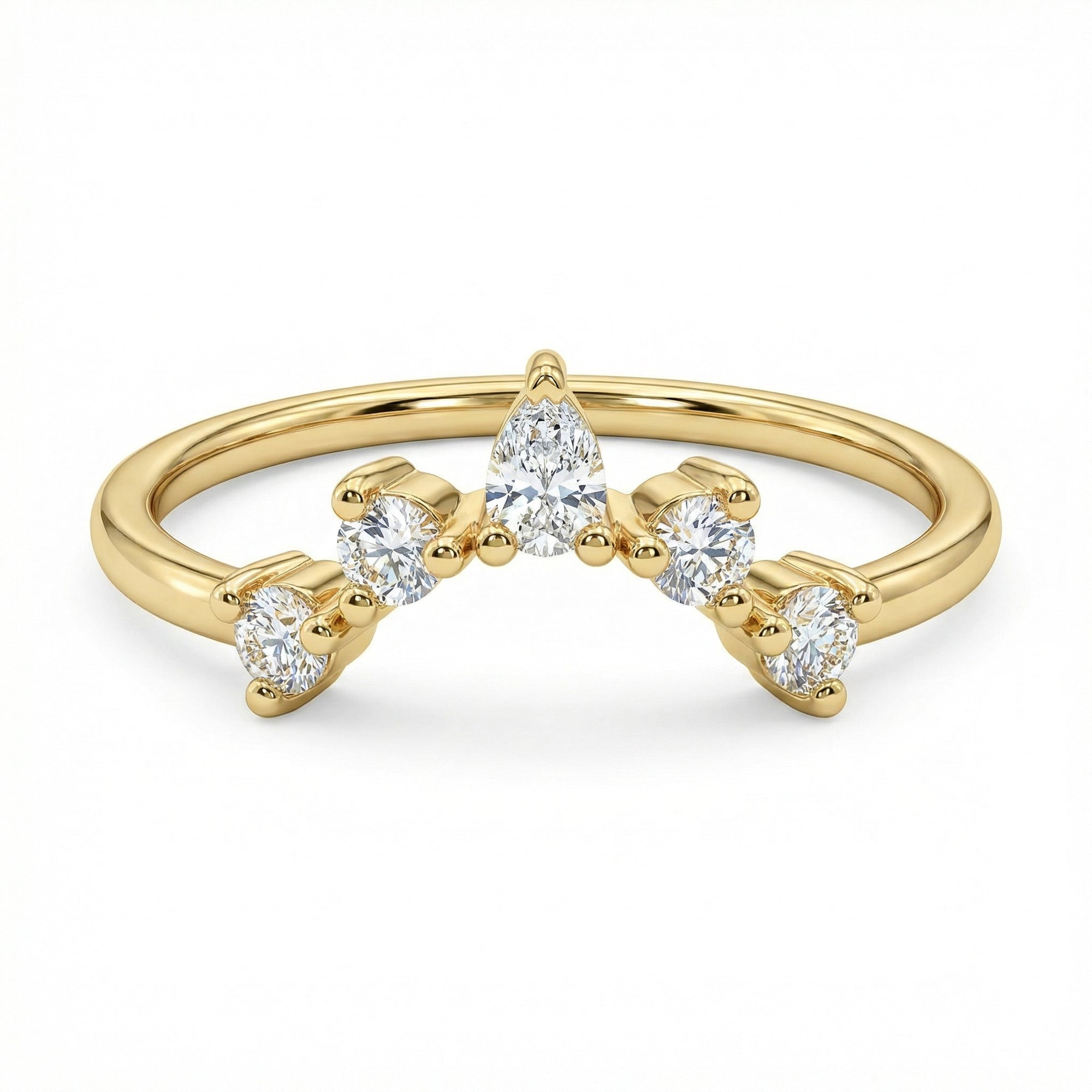 Contour Wedding Band, Curved Wedding Band, Five Stone Diamond Ring - Melt'm Jewelry