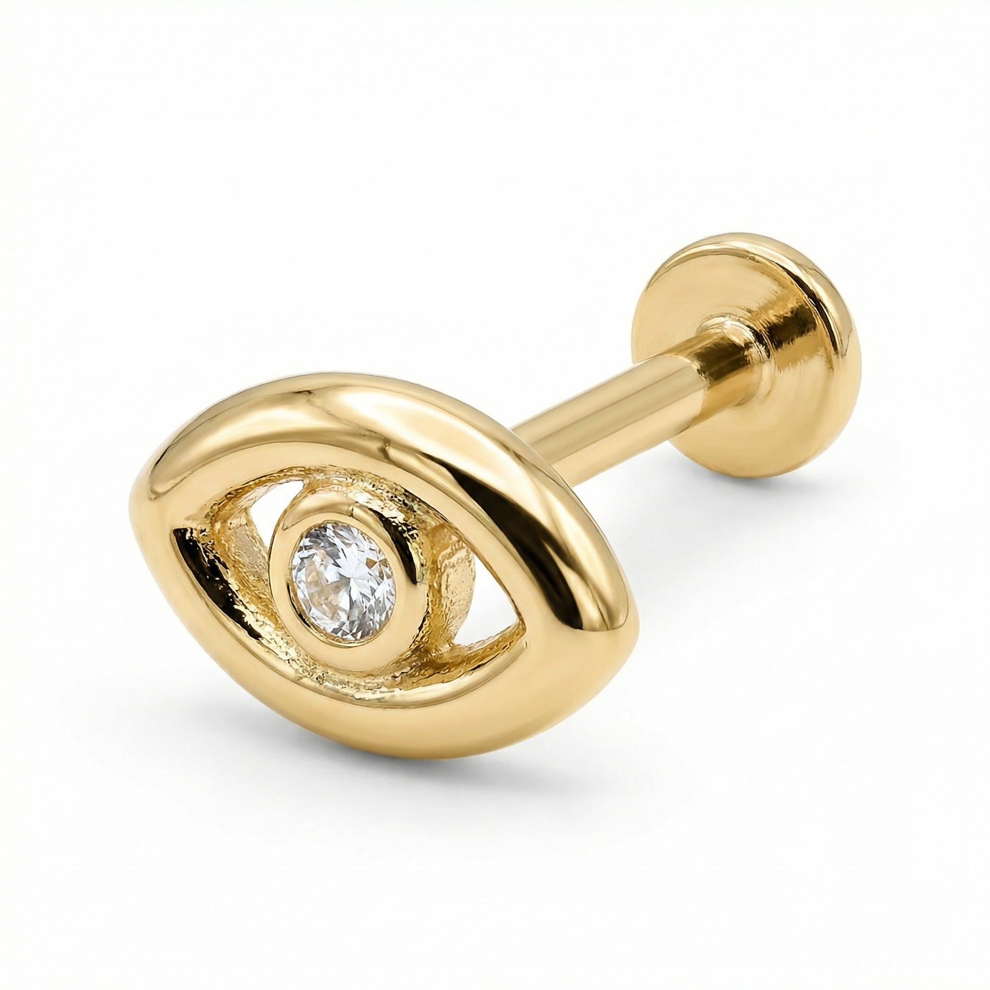 Evil Eye Flat Back Earrings 14k Solid Gold, Luck Symbol Stack Earrings - Melt'm Jewelry