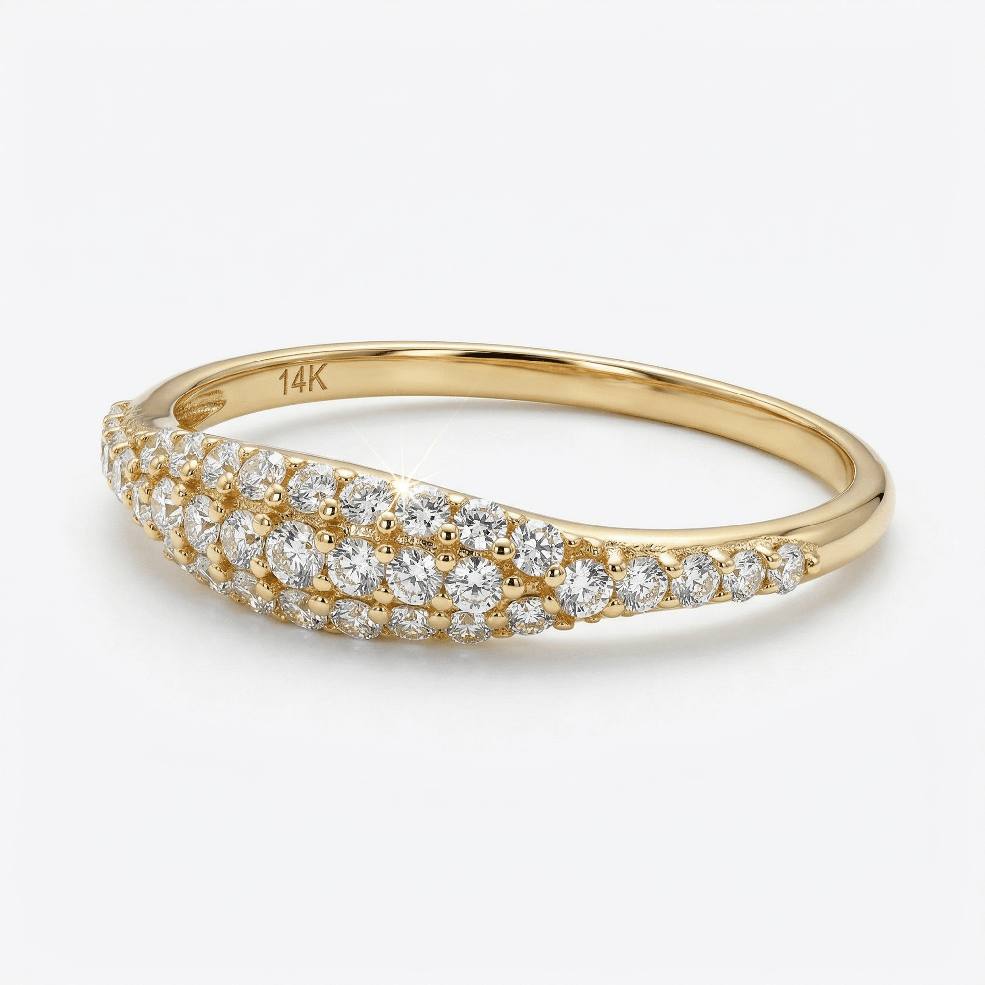 14k Gold Micro Pave Signet Ring, CZ Stacking Ring - Melt'm Jewelry