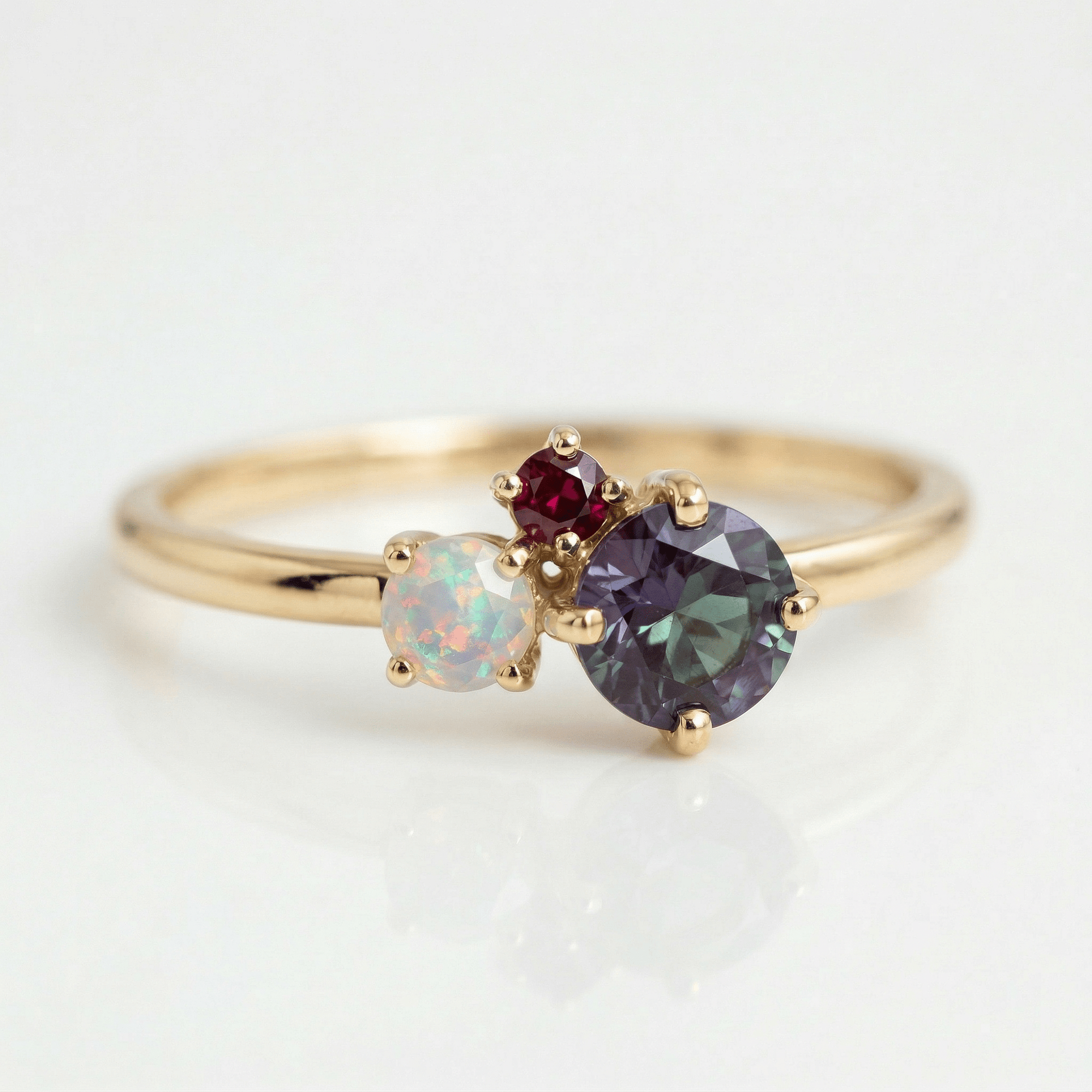 Dainty Cluster Gemstone Promise Ring with Alexandrite, Opal, Ruby - Melt'm Jewelry