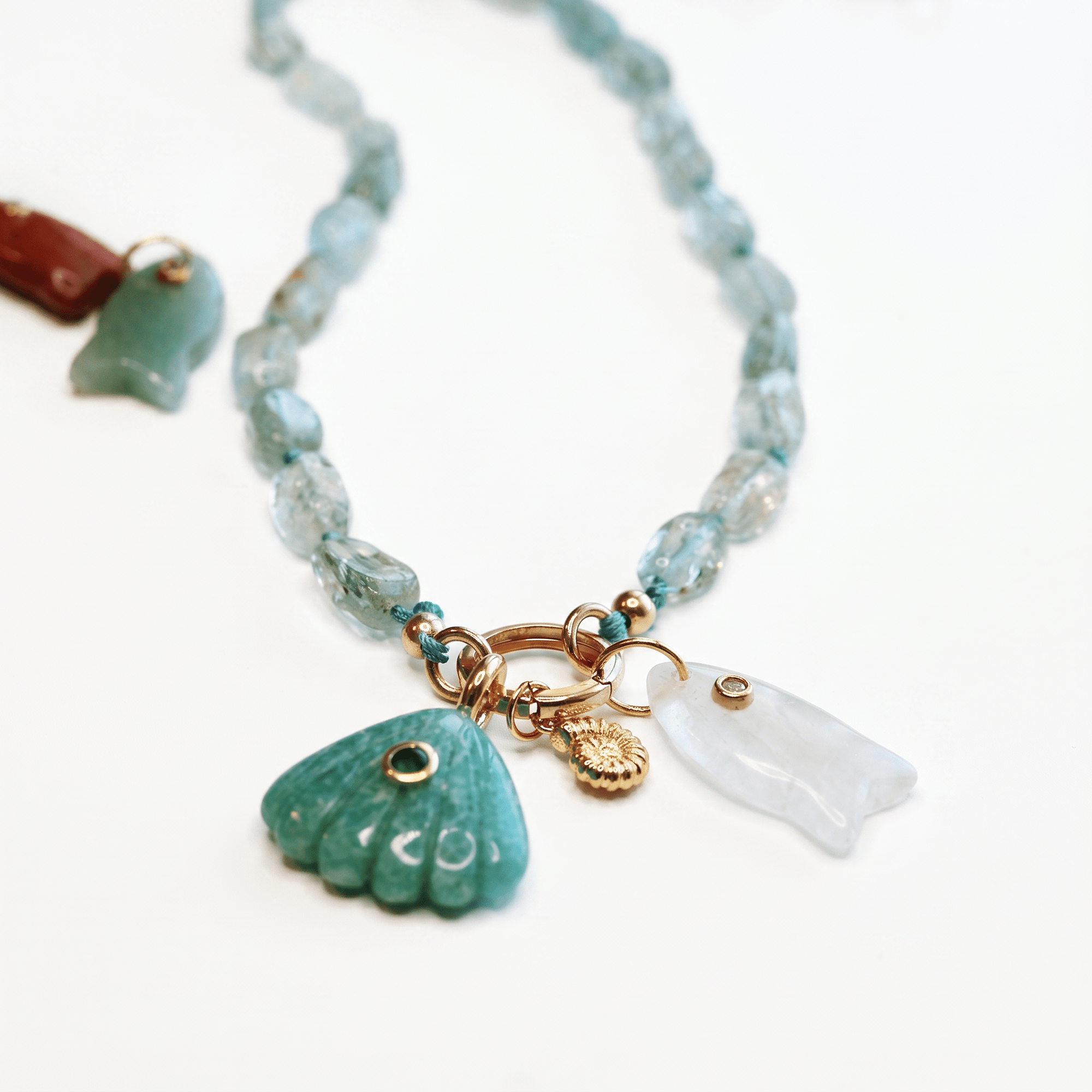 Moss Aquamarine Nugget Necklace, Gemstone Beads on Hand Knotted Silk Cord - Melt'm Jewelry